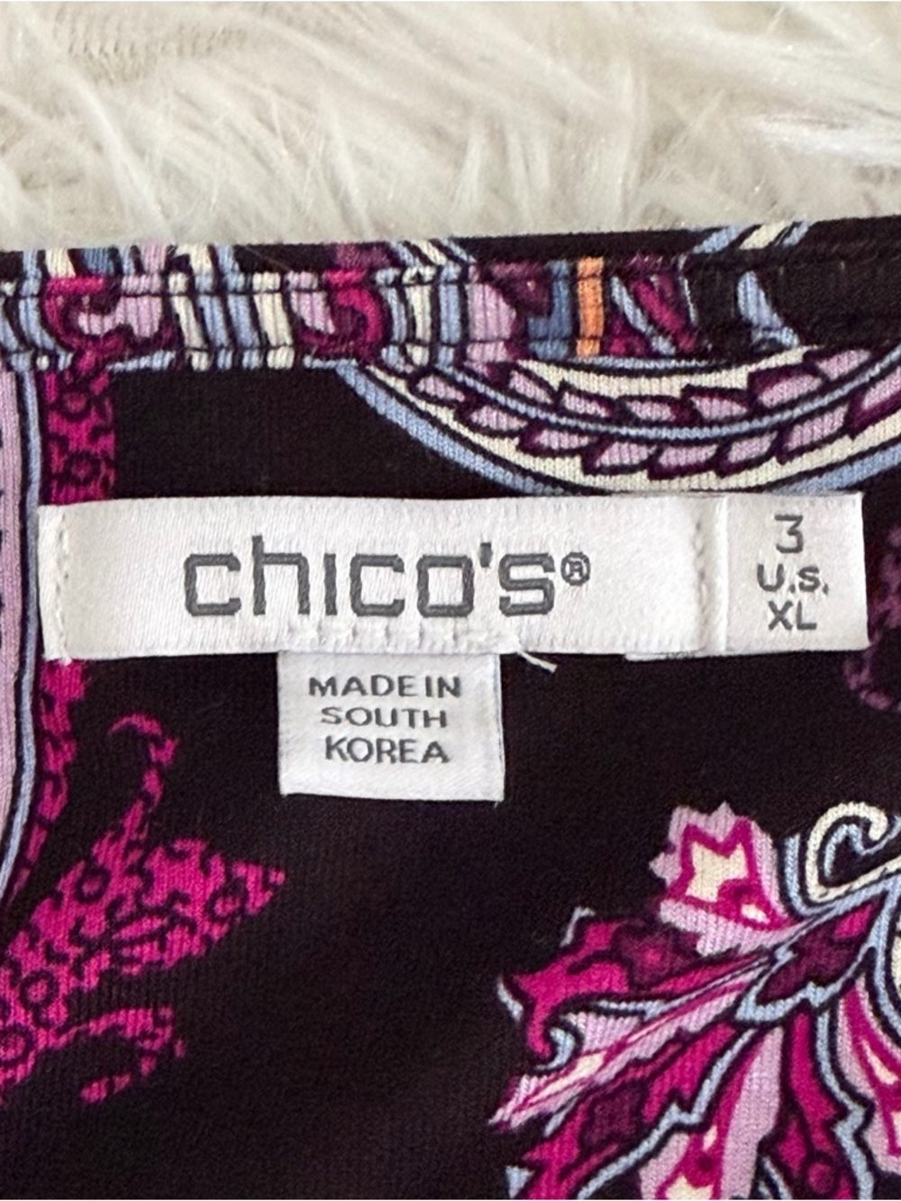 Chicos Womens Paisley Cowl Neck Touch Of Cool Top Size XL Black Purple Office - Picture 4 of 8